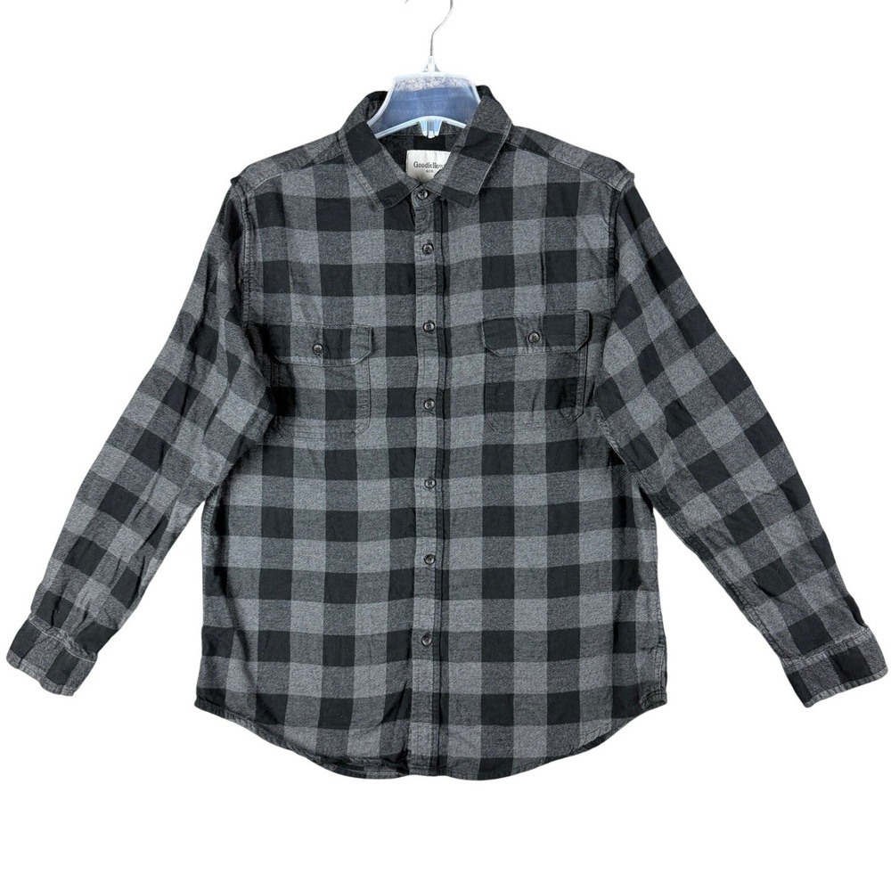 Goodfellow & Co Men's Large Gray Black Buffalo Plaid Flannel Shirt Standard Fit‎